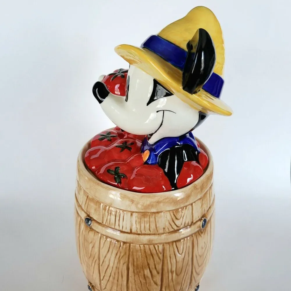 Homegrown Mickey Tomato Farmer Cookie Jar Barrel Treasure Craft Vintage Disney